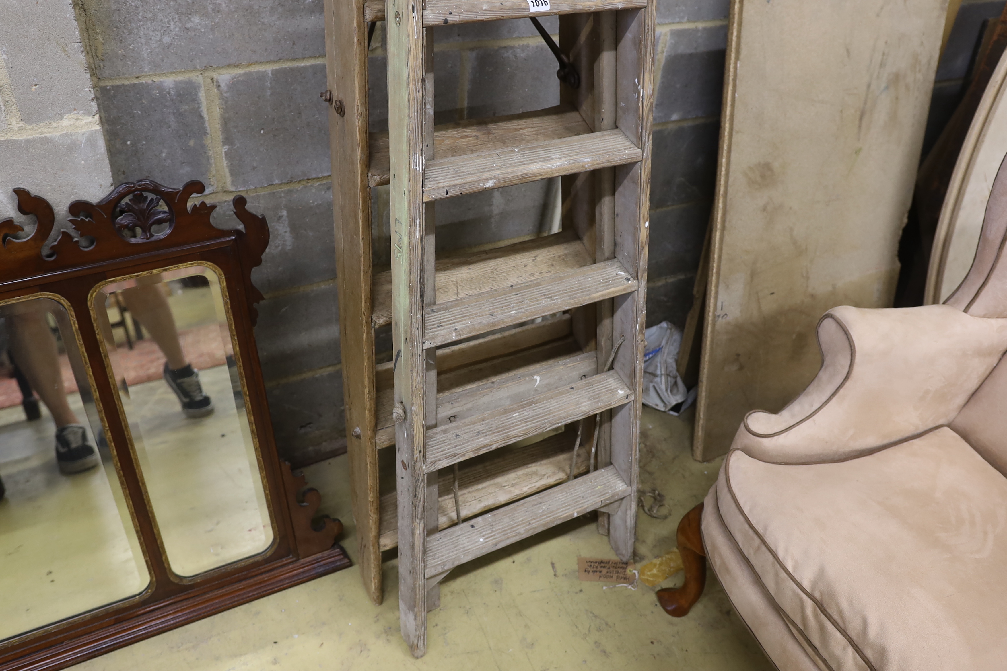 Two vintage pine step ladders, larger height 186cm